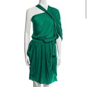 Lanvin Elegant Emerald Green Asymmetric silk Dress, Medium